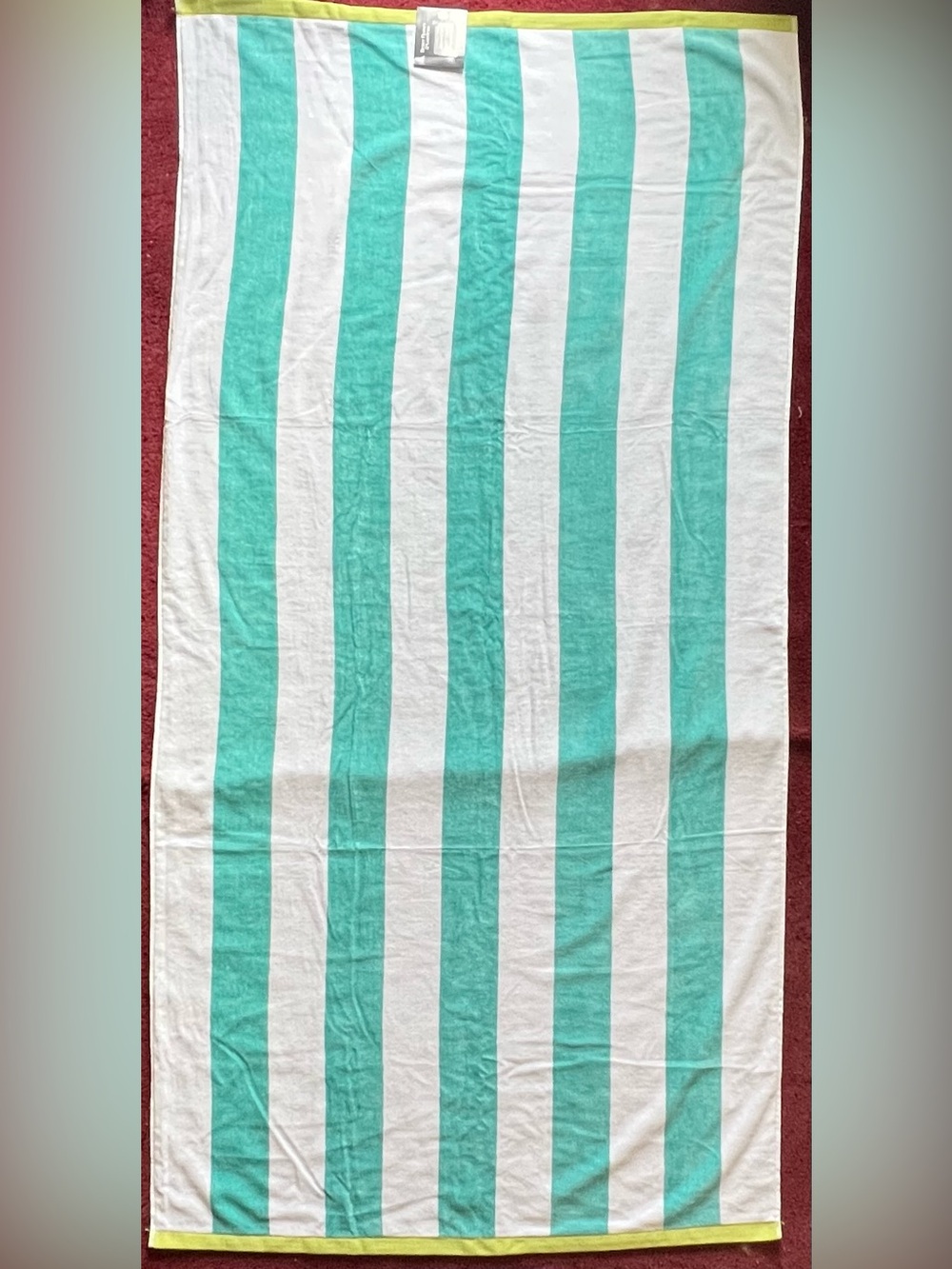 Teal and White Striped Oversized Beach Towel